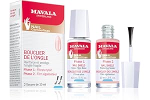 Mavala - Bouclier de l'Ongle - Base Vernis Transparent Renforce et Protège les Ongles Fins, Faibles, Fragiles - Phase 1 Fibres Nylon, Phase 2 Film Égaliseur - 2 Flacons 10ml