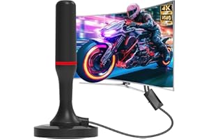 QGCLEARSO Antenne TV Intérieure TNT HD,Puissante Antenne HDTV Intérieur avec Amplificateur de Signal à Gain Élevé, Chaînes Locales Gratuites 450km Réception Longue Portée à 360 Compatible avec TV 4K 1080P