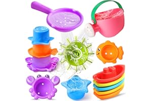 SKERSG Baby Bath Toys for Kids Ages 1-3, 11 PCS Mould Free Water Play Toy for Toddlers 1-5-Bathtub Shower Watering Can Bath Boats Swimming Pool Beach Toy for 6 Months Up Boy Girl Gifts (Color Random)