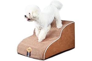 laifug Curved Dog Stairs for Small Dogs, 2-Step Pet Stairs for High Beds and Couch, Non-Slip Balanced Dog Indoor Step with High Density Foam, Removable cover for Joint Pain Old Dogs, Cats, Chocolate