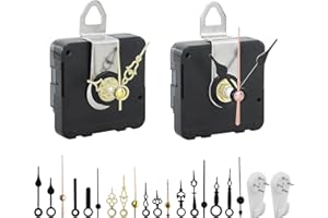 RNBEVANSANNE 2 Pack Non Ticking Wall Miniature Clock Movements Mechanism with 5 Pairs of Short Hand Motor Kit Battery Operated DIY Repair Parts Replacement, 5/32 In Max Dial Thick, 1/2 In Shaft Length