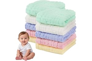 TUNDWHITE 10 Pezzi Asciugamani Bimbi in Mussola Cotone Naturale Asciugamano Viso Neonato Mussole Asciugamani Bambini, 25cm*25cm Extra Morbidi Asciugamani da Bagno Asciugamani Piccoli Assorbenti Multiuso
