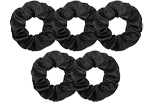 LOPHE Satin Hair Scrunchies, Large Satin Scrunchies for Women Girls, Softer than Silk Hair Ties, Big Scrunchy Ponytail Holders, Elastic Hair Bands Hair Accessories, 5 Pack, Black