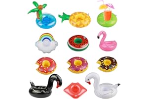 WEDNOK 12 pièces Porte Verre Piscine Gonflable Porte-Boissons Porte Gobelets Gonflable avec Motif Donut Cygne Cocotier Flamant Bouée pour Pool Party Enfant Eau Cocktail Spa Plage Vacances Fête Eté
