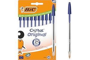 Bic Cristal Original Ballpoint Pens Medium Tip (1 mm) – Blue, Box of 10