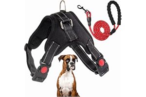 AWAREAMZ Arnés Perro Grande, Antitirones, Ajustable con Tela Respirable y Botones de Seguridad. Incluye Correa Reforzada, como Accesorio para Perros Grandes. (Rojo L)
