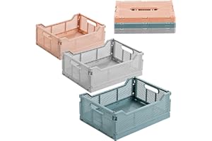 Bailtouk 3 Piezas Caja Plegable Plastico, Cajas Almacenaje Plastico Apilables, Cajas Plegables Pequeñas Cajas de Ahorro Plegables para Cocina, Baño, Oficina, Dormitorio (22×15×9 cm)