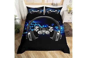 LOUSSIESD Juego de ropa de cama para auriculares, diseño de melodía musical, funda de edredón para niños, adolescentes y videojuegos, colección de 3 piezas, tamaño Super King