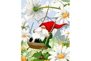 MOGTAA Gnomo Dipingi con i Numeri per Adulti, Giardino Pittura con Numero per Bambini, Primavera Kit di Pittura acrilica Principianti, Decora la casa Regalo,con Vernici e pennelli, 40x50cm
