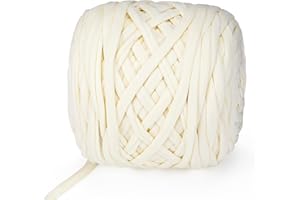VynyQoo Fettuccia per Borse Uncinetto 105m/300g, Poliestere Filato per Principiante, TShirt Yarn, Filo Uncinetto all'uncinetto, Cestino, DIY Decorazioni Casa(bianco)