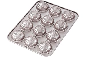 CHEFMADE Moule à gâteau moule Madeleine, Ustensiles de cuisson Madeline à coque sphérique antiadhésive à 12 cavités pour la cuisson au four (or Champagne)