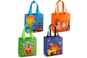 PARSUP 4PCS Halloween Trick or Treat Bags, Non-Woven Small Gift Tote Bags with Handles for Gifts Wrapping, Party Supplies