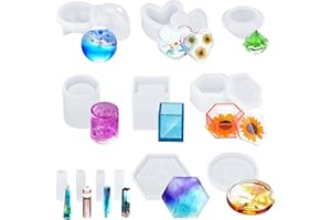 Fishoaky Epoxidharz Formen Set, 12 Stück Resin Gießharz Silikonform, kunstharz formen set groß Umfassen Sphärische,Diamant,Herzförmige für epoxidharz set anfänger DIY Harz Anhänger Schmuckkästchen