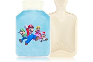 Thingehoy Kids Hot Water Bottle with Cover, Super Mario Hot Water Bottle, 2L Cute Removeable Washable Hot Water Bag for Pain Relief Hand Warmer Neck Period Back Pain, Gift for Women Children Friend