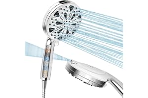 Shower Head and Hose 1.5M with Filter Kuyang High Pressure Shower Heads with 10 Spray Modes Large Powerful Flow Rainfall Showerhead for Low Pressure Hard Water Built-in Power Wash to Clean Tub