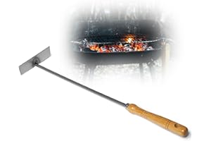 NOVATOOL Rascador de cenizas con mango de madera, atizador de carbón, raspador de fuego, accesorio para chimenea, utensilios para chimenea, hierro (1, rascador de cenizas)