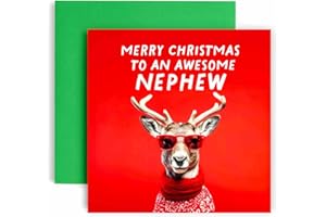 Huxters Cool Christmas Card for Nephew – Christmas Reindeer – Christmas card for him and Men - Nephew Uncle Brother Son Card - 14.8cm (Nephew)