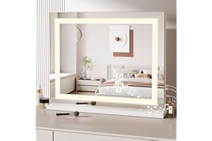 Dripex Bluetooth Hollywood Vanity Mirror with Light, 58 x 48 cm Dimmable LED Makeup Mirror, 3 Light Settings, USB and Type-C Outlet Ports, Tabletop or Wall-Mounted Light Up Vanity Mirror for Bedroom