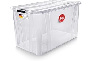 KONZEPT Aufbewahrungsbox 80 L mit Deckel – transparente Kunststoffbox, stapelbar, BPA-frei, verstärkter Boden, robuste Verschlussclips – ideal für Küche & Haushalt