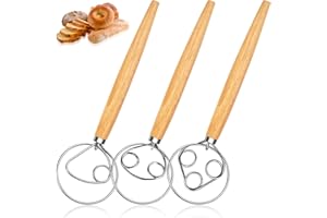 BCUUOZEEING 3 sztuki duńskiej trzepaczki - 30 cm duńska trzepaczka do ciasta z drewnianym uchwytem, duńska trzepaczka do ciasta, ugniatarka do ciasta, mikser do ciasta, akcesoria do pieczenia chleba, zakwasu