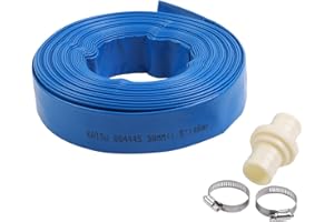 KATSU TOOLS KATSU Manguera Plana para Descarga de Agua 20 m x 38 mm, con 2 Clips y Conector, Se Adapta a Bombas de Agua Sumergibles y Otras para Drenar Estanques, Riego de Jardines, Piscinas, Azul 664445