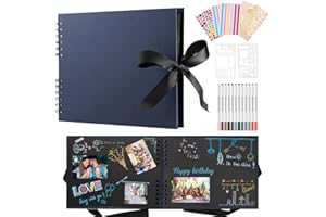 DAZSPIRIT Album Scrapbooking Album Fotografico 80 Pagine Nere, Album Portafoto Per Progettare Te Stesso, Album Fotografico Per Matrimoni, Viaggi, Compleanni, Per Il Regalo Di San Valentino E Del Bambin, blu