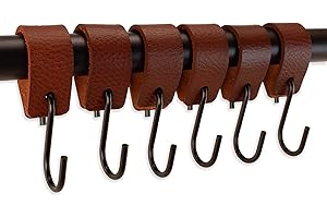 Brute Strength - S Haken Mit Lederschlaufe - Cognac - 12X - 12,5 x 2,5 cm - Kleiderhaken Garderobenhaken Fleischerhaken Leder