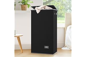 SOLEDI 100L Wäschekorb mit Deckel Schwarz und Wäschesack - Wäschesammler schmal Für Badezimmer, Schlafzimmer, Wäschekammer, Kinderzimmer, Eigentumswohnungen, laundry baskets, Faltbar Wäschebox