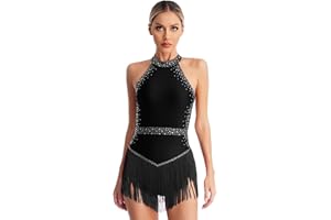 Alvivi Maillot de Danza Ballet para Mujer sin Manga Vestido de Patinaje Artístico Gimnasia Body con Falda Tul Vestido de Danza Lírica Dancewear S-3XL