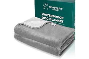 THE HAPPY DOG COMPANY 100% Waterproof Dog Blankets - Extra Large Dogs - Soft Fleece Washable Dog Blankets for Sofa, Pet Blankets for Bed/Sofa/Dog Crate, Reversible Fluffy Furniture Protector, 120x145cm, Grey/White
