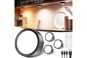 ‎TEDMOS USB Aufladbar LED Spot mit Akku, 2400mAh Wiederaufladbar Kabellos Vitrinenbeleuchtung mit Fernbedienung und Timer Magnetisch Unterbauleuchte Küche LED Rund Spot Batterie für Schrank Regal Klebelampe