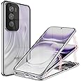 ANFAIRLACE Case Compatible with Oppo Reno 12 Pro 5G, Magnetic Adsorption 360 Protection Front Back Clear Tempered Glass Aluminum Frame Cover, Silver