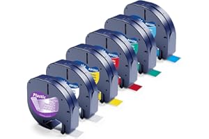 6x Aken Compatible para Dymo Letratag Natro 12 mm x 4 m para Dymo LT-100H LT-110T QX50 XR 200B, Recambios para LetraTag Negro sobre Blanco/Transaprent/Amarillo/Rojo/Verde/Azul