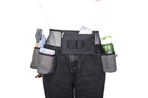 HNYG Cleaning Tool Belt with 4 Pockets and 3 Elastic Slots, Nylon Mesh Adjustable Tool Belt Pouch for House Cleaning, Tool Pouch with Waist Belt Suitable for Gardener, Cleaner.