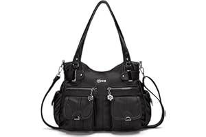 KL928 - Sac à main pour femme - En cuir élégant - Avec bandoulière et hanses - Avec de nombreux compartiments, Noir , 32*12*27cm