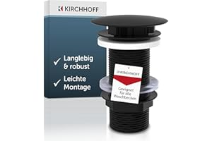 KIRCHHOFF Waschbecken Ablaufgarnitur ohne Überlauf, Ablaufventil ohne Pop Up, Ablaufventil ohne Überlauf, Ablaufgarnitur Waschbecken & Waschtisch, Schwarz 98806840