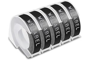 Welabel 5X Compatible for Dymo Omega Embossing Label Tape for Dymo Embossing Tape 9mm, Dymo 3D Labels Black for DYMO Junior S0717900 Dymo Omega S0717930 E101 E202 E303 Embossing Label Maker