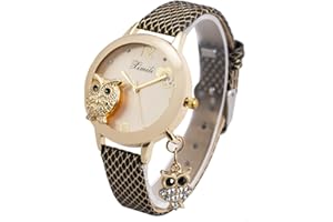 SIBOSUN Ladies Watches,Bling Watch Ladies with Mesh Stainless Steel Band, Crystal Quartz Owl Pendant Watches for Women