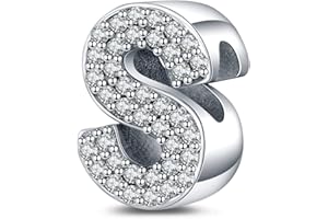 LaMenars A-Z Letter Charms925 Sterling Silver Beads for Pandora Bracelets with 5A Cubic Zirconia, Birthday Jewelry Gifts Women Girls