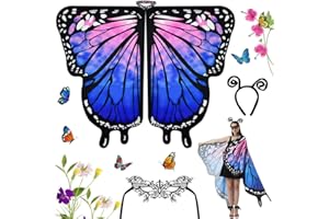 LAISHUNHE Schmetterling Umhang 2 Damen mit Haarreif Schmetterlingsflügel Kostüm Schmetterling Damen Umhang Schmetterling Erwachsene mit Haarreifen 138 x 168cm Wolke Muster