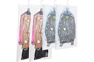 REAQUE Sacchetti Sottovuoto Vestiti da Appendere, 4 Pezzi (2 Lunghi 135x70cm e 2 Corti 110x70cm), Buste Sottovuoto Vestiti Sacchetti Sottovuoto Salvaspazio Organizer per Armadio per Cappotti, Giacche