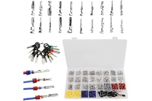 VAUKI 708 Stück Steckverbinder Pins Kit - Kfz Splice Stoßverbinder Pin 1/1.5/1.8-3.5mm，Steckverbinder Stossverbinder set，Mit Drahtdichtungen und Demontagewerkzeugen Für Motorräder, Autos und Schiffe