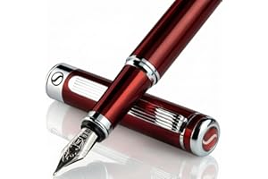 Scriveiner Red Lacquer Fountain Pen Stunning Pen with Chrome Finish, Schmidt Gilded Nib (Medium), Best Pen Gift Set for Men & Women, Professional, Executive, Office, Nice Pens
