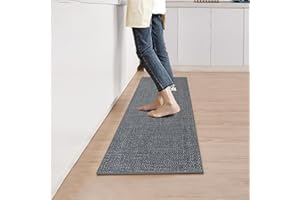 YuLiMirich Küchenteppich Waschbar rutschfest, 43.5x180cm Küchenläufer Waschbar Saugfähig, Teppich Läufer Teppichläufer Flur, Fußmatte Küchenmatten, für Waschküche, Outdoor, Wohnraum, Dunkelgrau