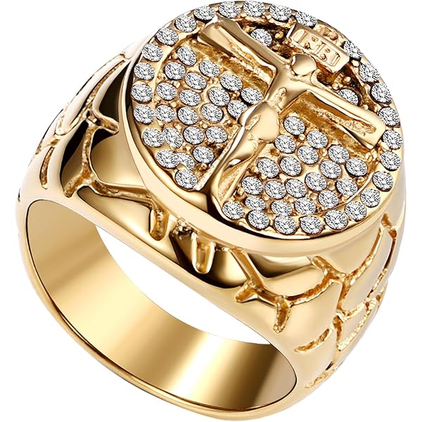 BOBIJOO Jewelry - Bague Chevalière Tête Jésus Strass Croix Doré Or Fin