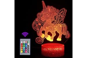 JOLLYEEP Regali Unicorno per Ragazze, Luce Notturna Unicorno per Bambini, Telecomando 16 Cambia Colore Dimmerabile, Lampada da Illusione 3D a Luce LED per Cameretta Arredamento Camera da Letto