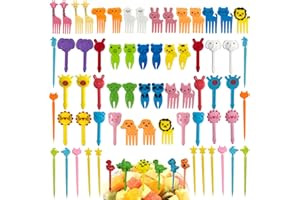 luckaide 70 sztuk widelczyków do owoców dla dzieci, do przygotowywania posiłków dla dzieci, mini kreskówki, wielokrotnego użytku, widelczyki do owoców z tworzywa sztucznego, na desery, owoce, obiady