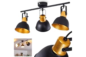 HOFSTEIN Lampa sufitowa Borik, metalowa lampa sufitowa w kolorze czarnym/złotym,3 światła, z regulowanymi reflektorami, 3 x oprawka E14, spot w stylu retro/vintage, bez żarówki
