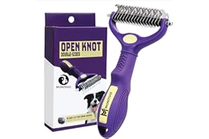 MONTIVO Dog Grooming Tool Undercoat Rake for Dogs & Cats - Double-Sided Dog Grooming Brush for Detangling to Gently and Effectively Remove Mats, Knots, and Tangles (Blue)