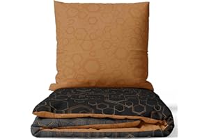 Leonado Vicenti Komplet pościeli, 100% bawełna, miedziana, czarna, geometryczna, nowoczesna, poszewka na poduszkę z zamkiem błyskawicznym, 2-częściowy, 135 x 200 cm